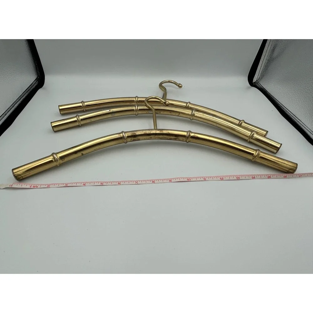 Vintage Brass Faux Bamboo Hangers Set of 3 Hollywood Regency Gold Metal Curved